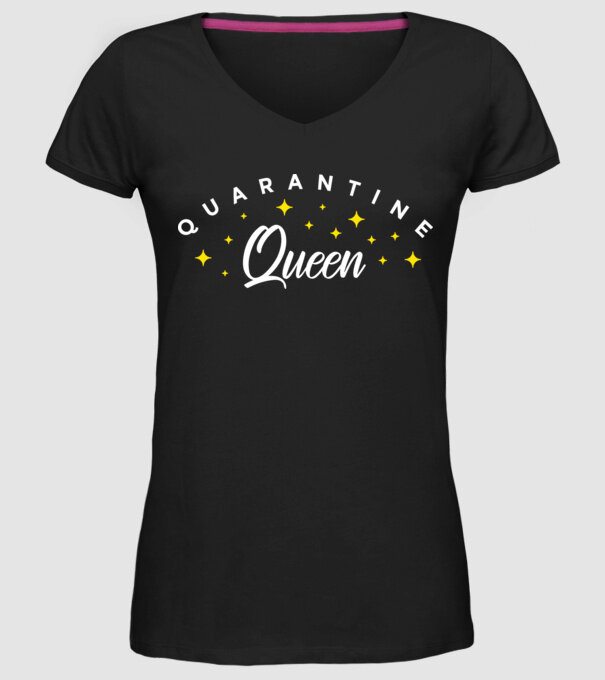 Quarantine queen model negru pe tricou