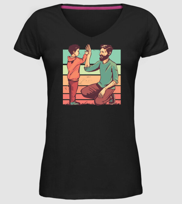 Tată și fiu retro model negru pe tricou
