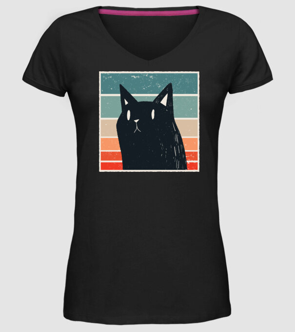 Pisică retro model negru pe tricou