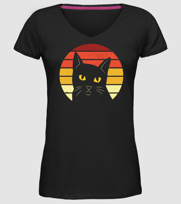 Cap pisică retro model negru pe tricou