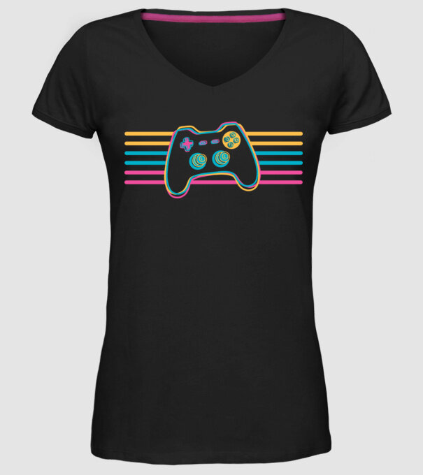 Gamer Controler Retro model negru pe tricou