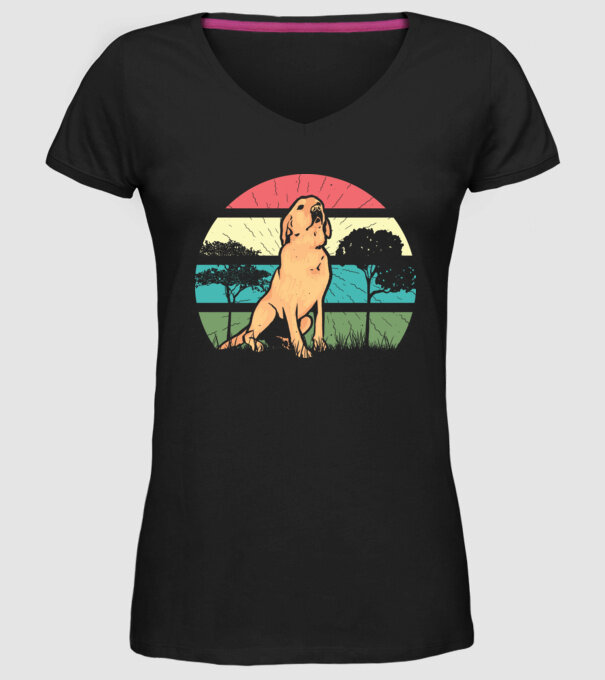 Golden Retriever retro model negru pe tricou