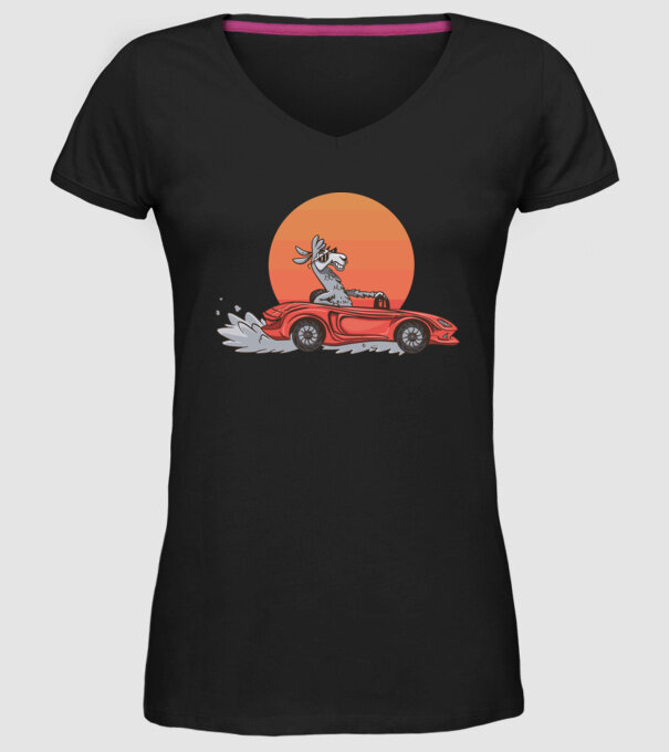 Mașină Retro Llama model negru pe tricou