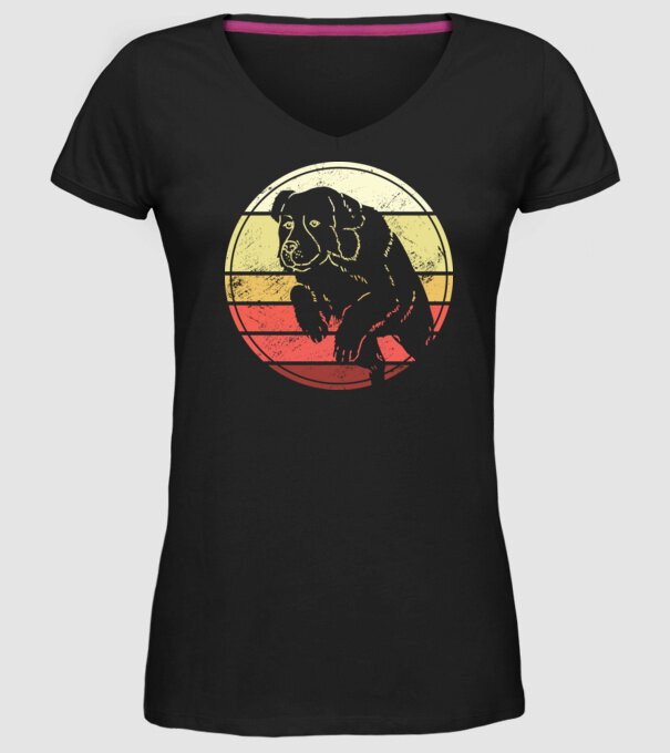 Câine Retro Landseer model negru pe tricou