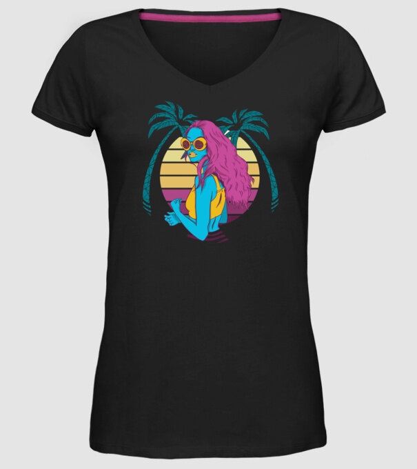 Fată Retro model negru pe tricou