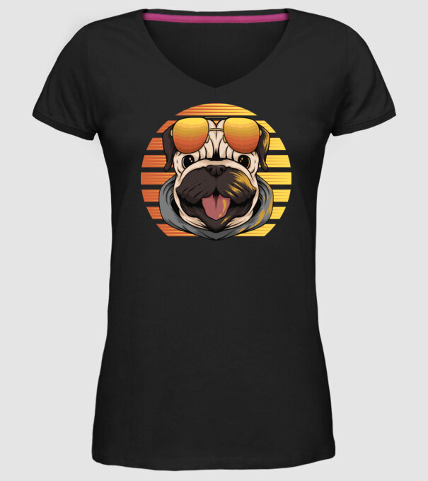 Retro mops model negru pe tricou