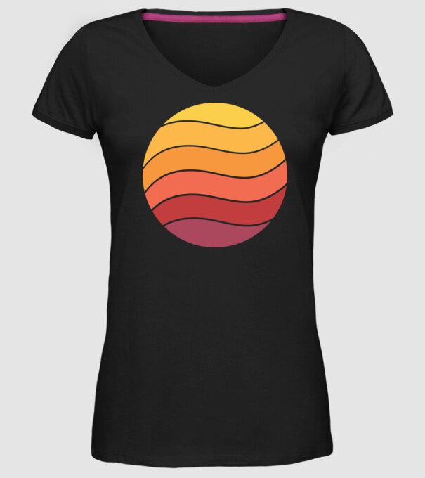 Fond Retro Apus de soare model negru pe tricou