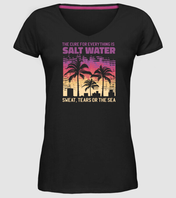Retro Sunset - Apa sărată este leac pentru orice model negru pe tricou