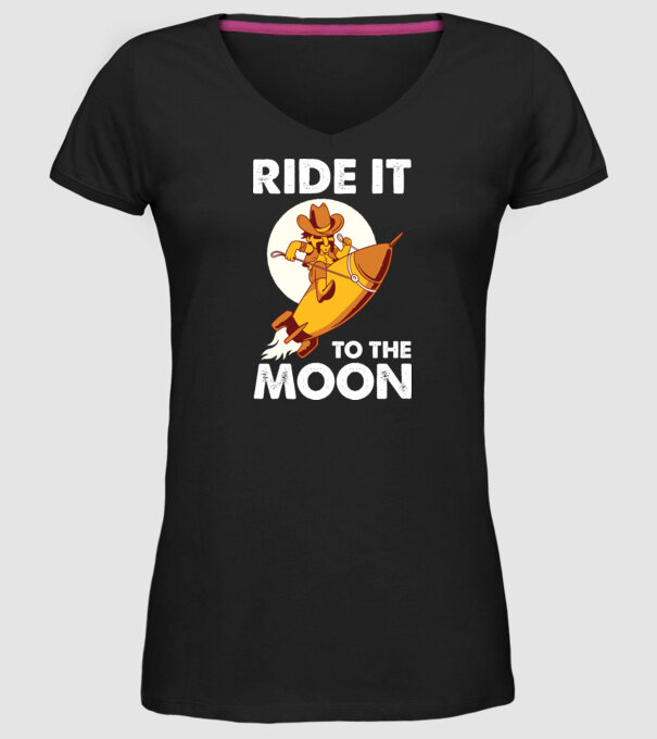Ride it to the moon Bitcoin model negru pe tricou