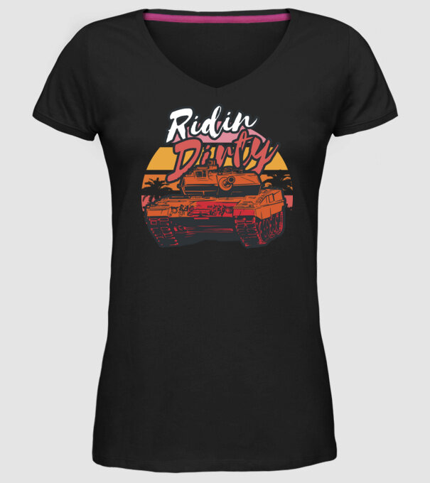 Ridin Dirty tricou cu tanc model negru pe tricou