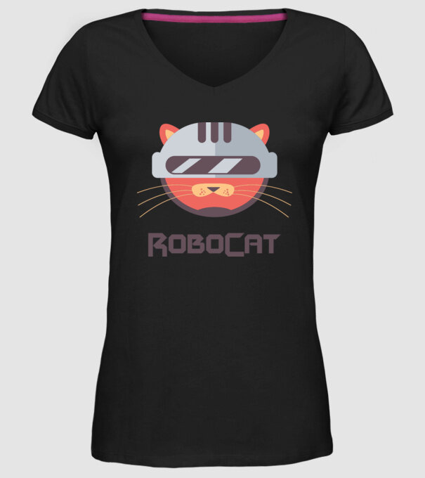 Robocat model negru pe tricou