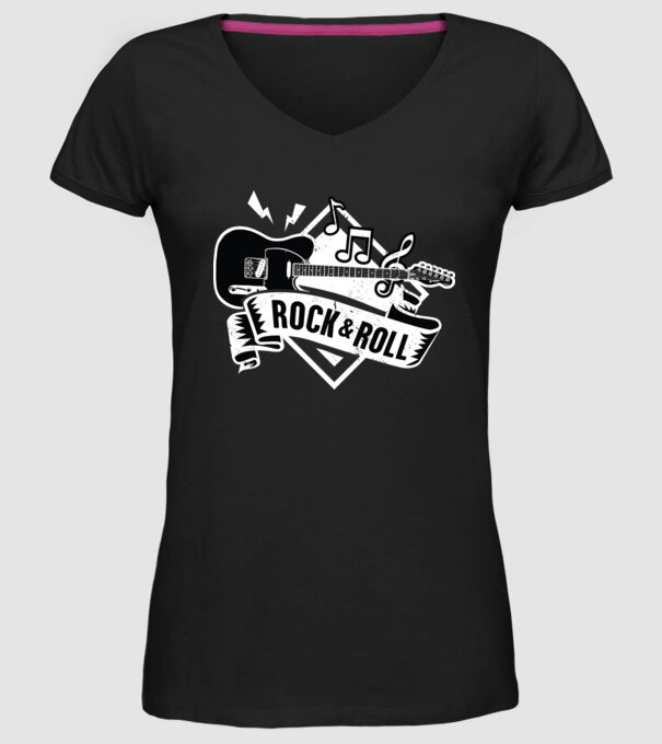 Rock & Roll chitară model negru pe tricou