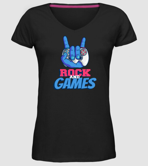 Rock And Games model negru pe tricou