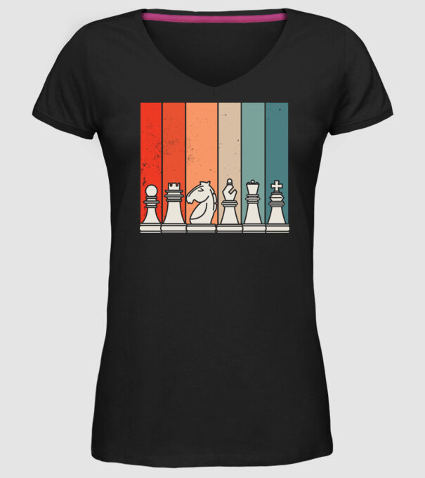 Șah Retro model negru pe tricou