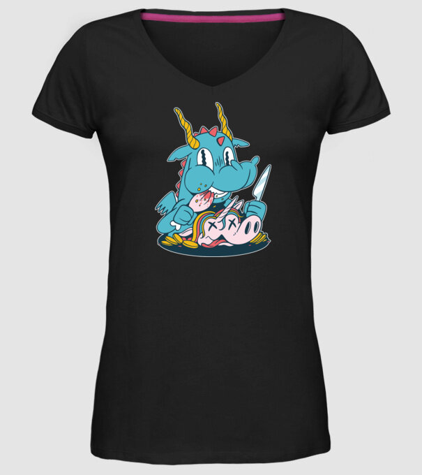 Dragonul a mâncat unicornul model negru pe tricou