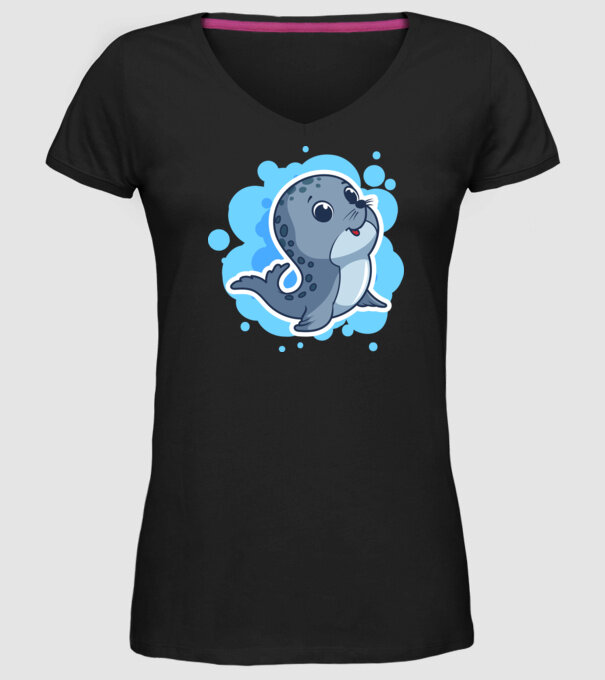 Sea Lion - Focă drăguță model negru pe tricou