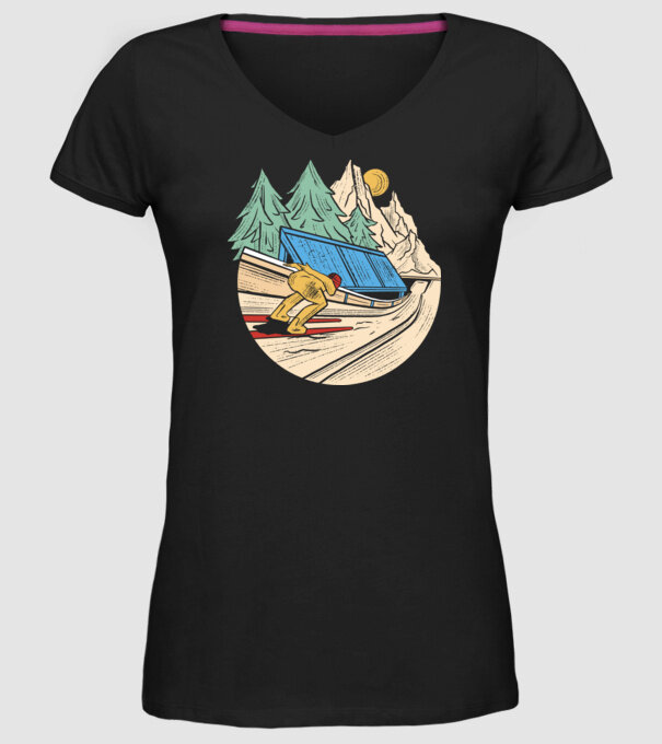 Săritor cu schiuri model negru pe tricou