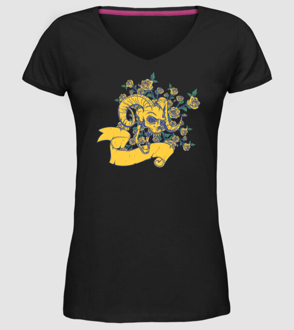 Skull with Roses model negru pe tricou