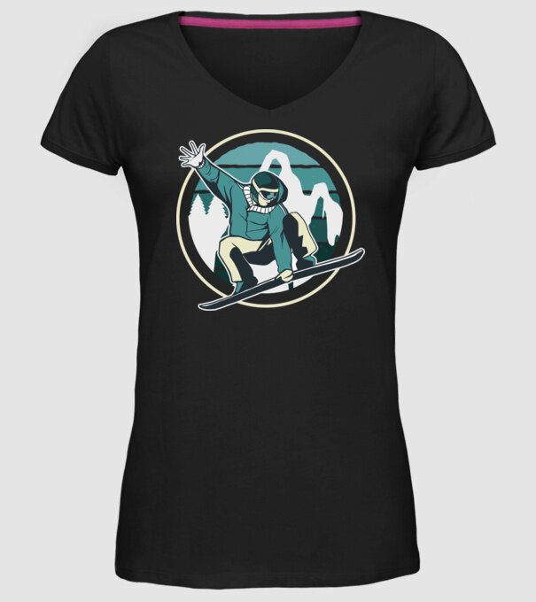 Săritură Snowboard model negru pe tricou