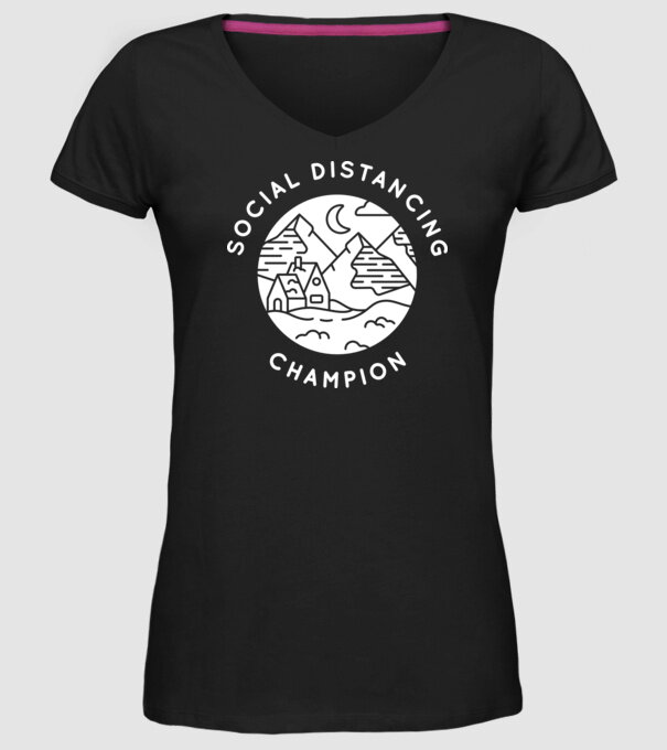 Social distancing champion model negru pe tricou