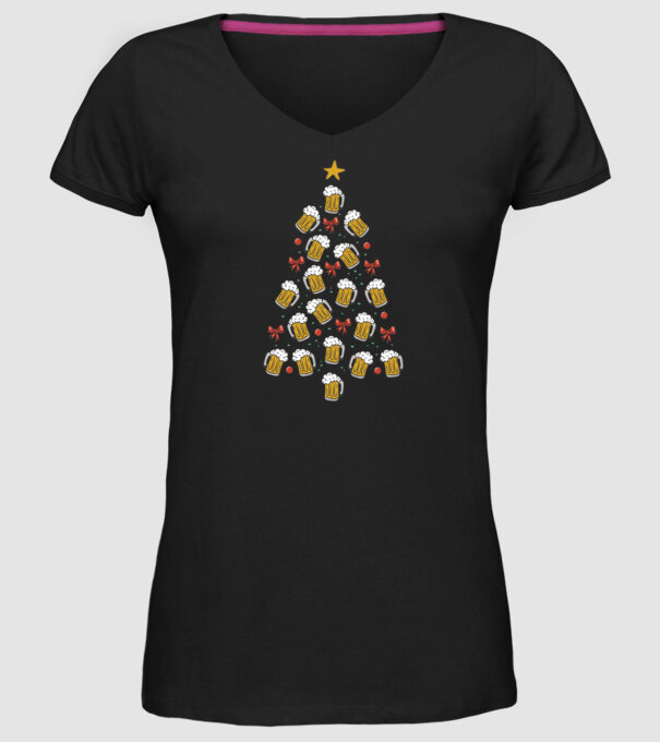 Pom de Crăciun cu Bere model negru pe tricou