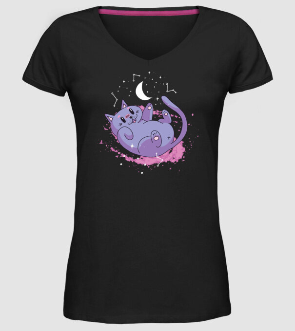 Space Cat - pisică drăguță în spațiu model negru pe tricou