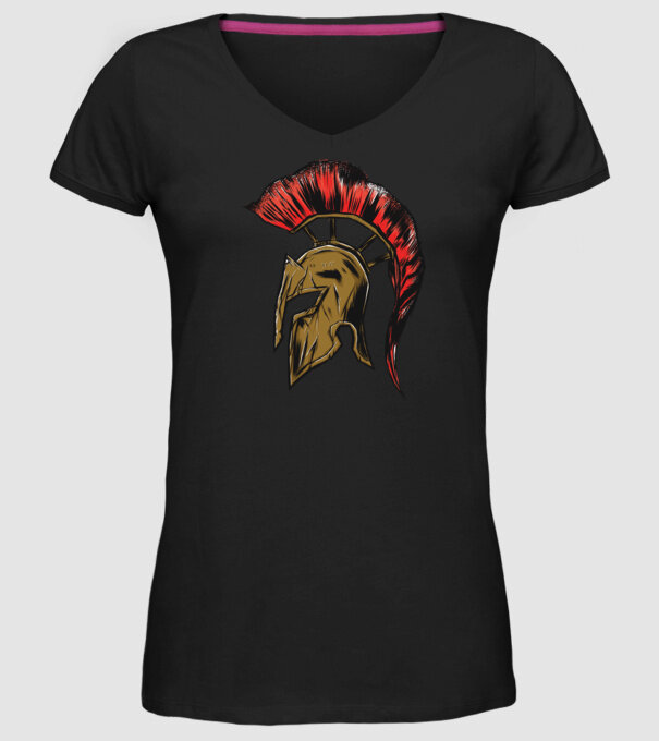 Cască războinic Sparta model negru pe tricou