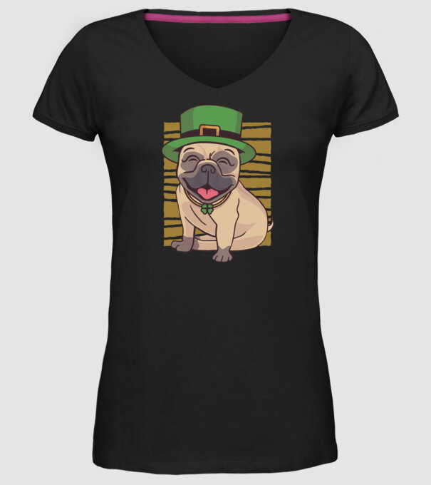 Sfântul Patrick Mops model negru pe tricou