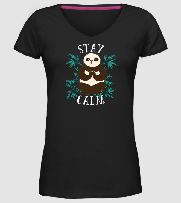 Stay Calm Panda meditație model negru pe tricou