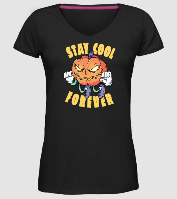 Dovleac de Halloween Stay Cool Forever model negru pe tricou