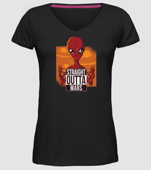 Straight Outta Mars Alien model negru pe tricou