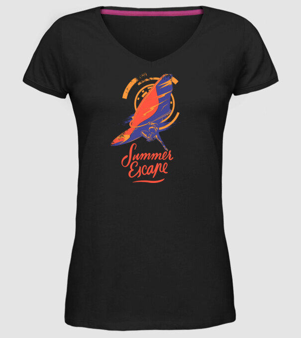 Summer escape Surf model negru pe tricou