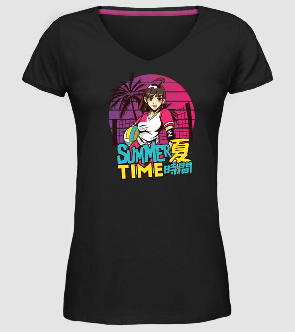 Summer Girl Anime Fată Manga model negru pe tricou