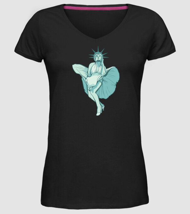 Statuia Libertății rușinos model negru pe tricou