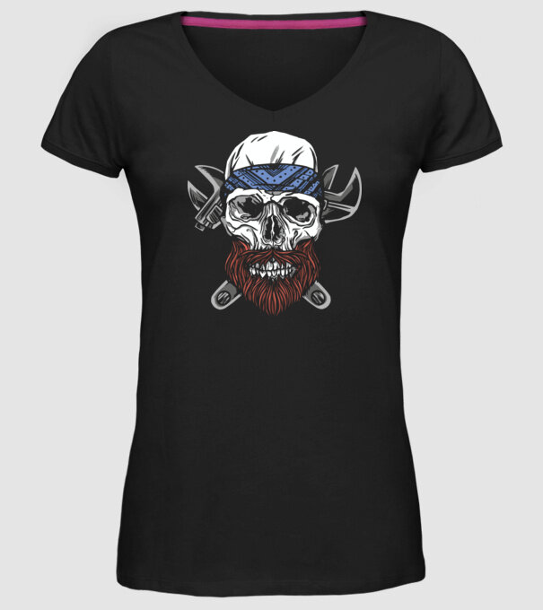 Craniu Instalator Barbă model negru pe tricou