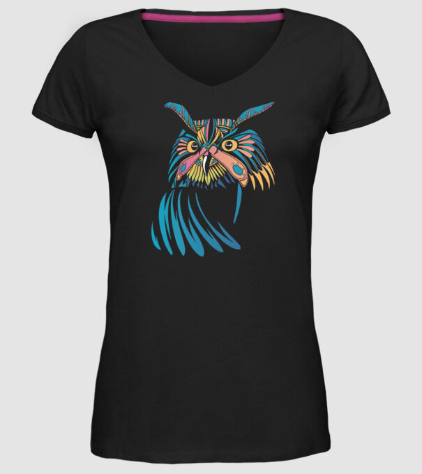 Bufniță colorată model negru pe tricou