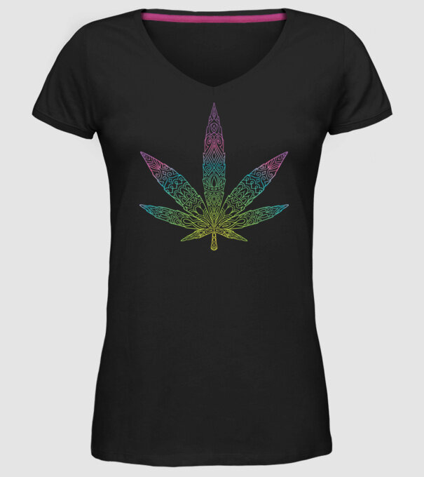 Frunză colorată de marijuana model negru pe tricou
