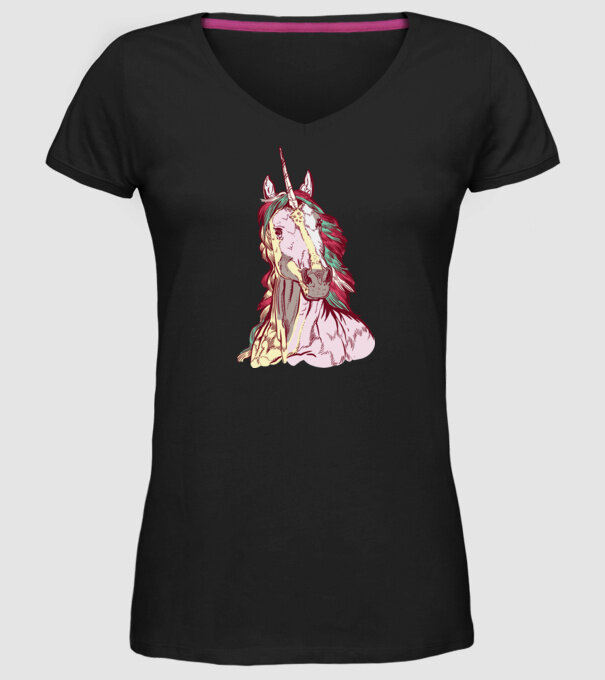 Unicorn colorat model negru pe tricou