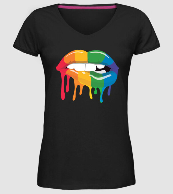 Gură curcubeu model negru pe tricou