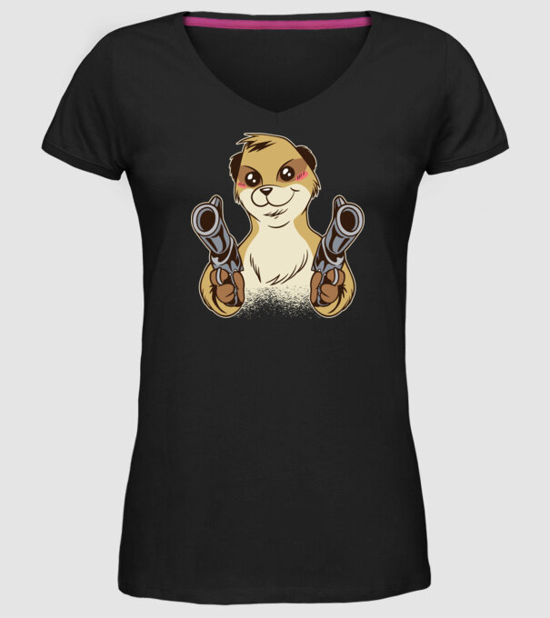 Suricată cu armă model negru pe tricou