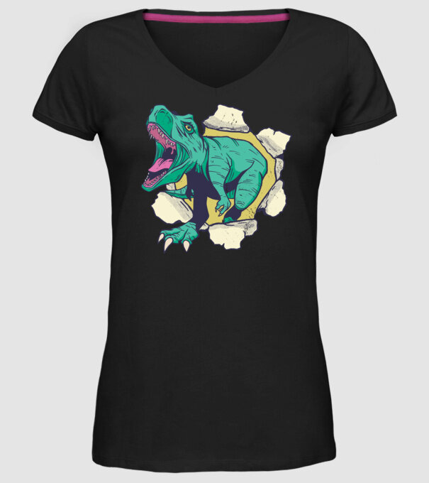 T-rex 3D model negru pe tricou