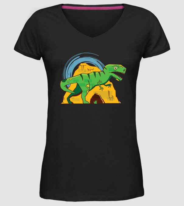 Dinozaur T-rex model negru pe tricou