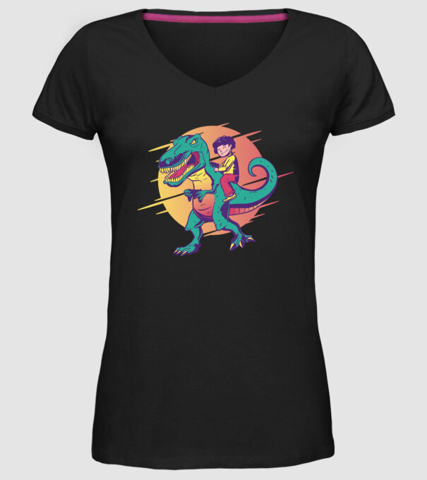 T-rex Gamer dinozaur model negru pe tricou