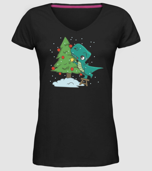 T-rex decorare pom de Crăciun model negru pe tricou