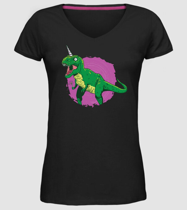 T-rex unicorn model negru pe tricou