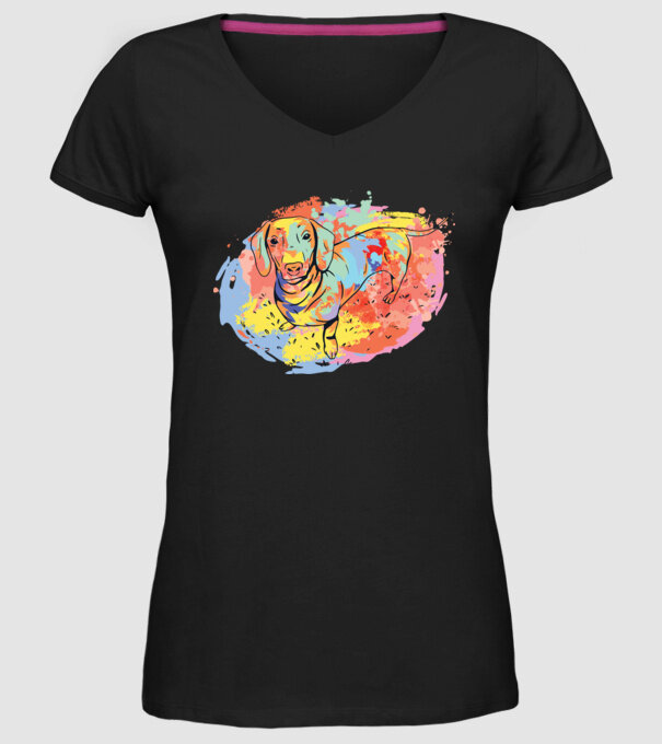 Teckel colorat model negru pe tricou