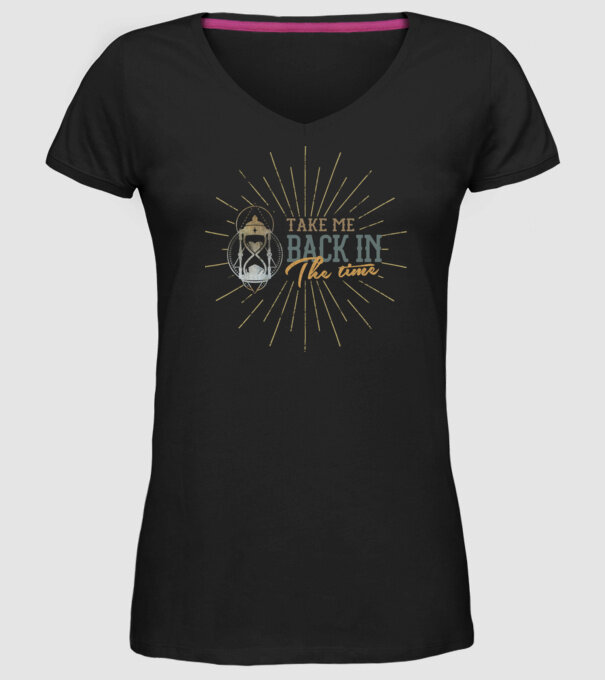 Take me back in the time model negru pe tricou