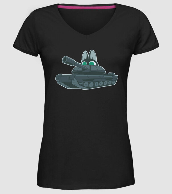 Pisică cu tanc model negru pe tricou