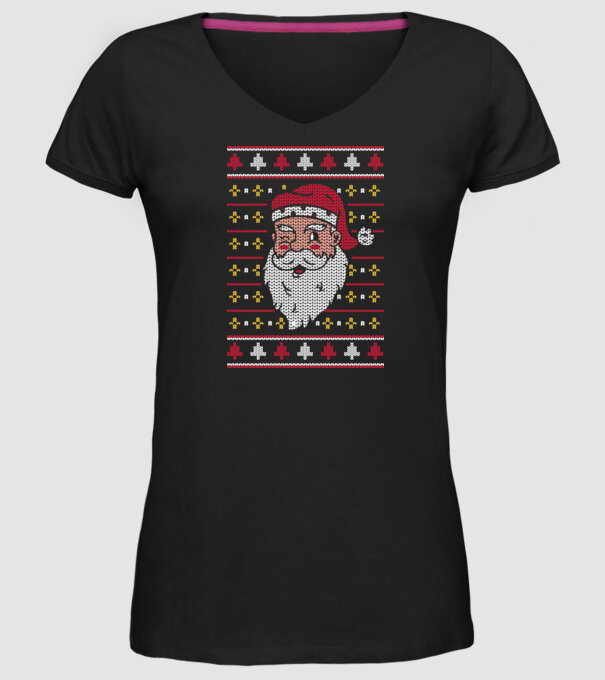 Moș Crăciun pulover urât model negru pe tricou