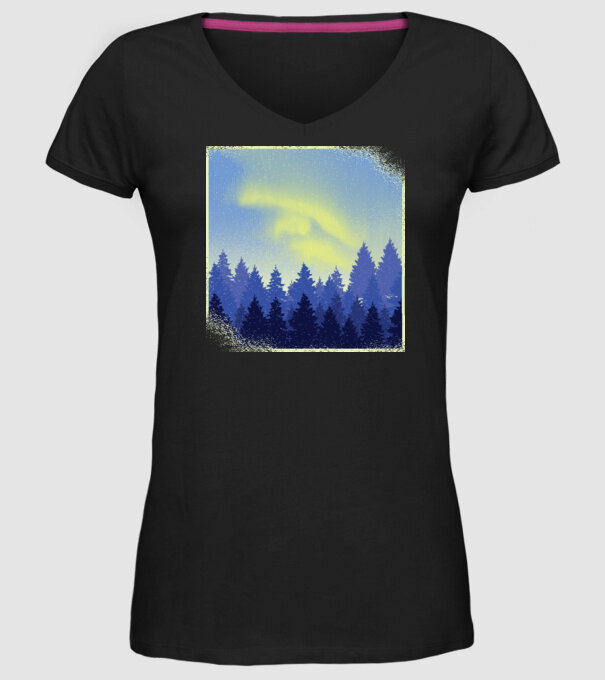 Peisaj de iarnă în pădure model negru pe tricou